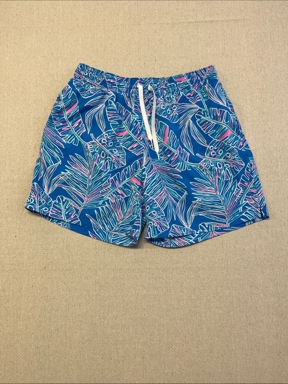 Chubbies Tropical Palm Print Swim Trunks Shorts Mens Large Blue